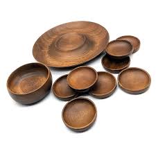 Mid 20th Century Woodbury Woodware Snack Tray and Bowls, Set of 10. For Sale at Ruby Lane