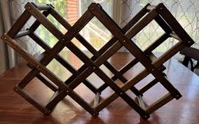 Vintage Wood Wine Rack Folding Collapsible Accordion Holds 8 ...