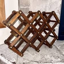 Vintage Solid Oak Wood 10-Bottle Accordion Wine Rack Holder ...