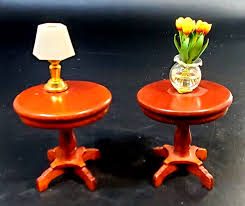 2 Vintage Doll House Furniture - Round Wooden Pedestal ...