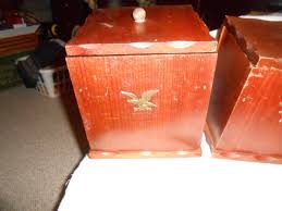 4 Vintage Wooden Kitchen Canisters with Metal Eagle ...