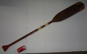 Vintage Feather Brand Caviness Woodworking Co. Calhoun City MS, 5' Wood Paddle/Oar, End is Starting To Peel At Fiberglass, Repair but Solid, Fair Condition, Signed Too, Rock Bay City, 6 1/2"W x