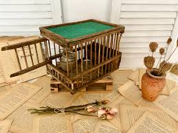 French 1940's Handmade Bird Cage, Faded Wood and Wire, Green ...