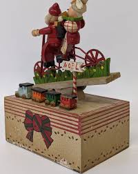 Vintage Wooden Musical Mechanical Santa & Mrs. Claus on a ...