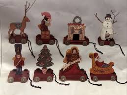Vintage Wood Folk Toy Christmas Pull Toy 8 Ornament Kit ...
