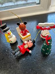 Vintage 80s Taiwan Made Wooden Christmas Tree Ornaments ...