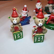 Vintage Wooden Christmas Ornament Lot 11 Piece Holiday Santa ...