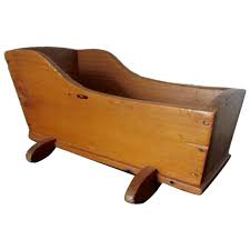 Antique c1800s Miniature Primitive, Doll Teddy Bear Cradle, Square . For Sale at Ruby Lane