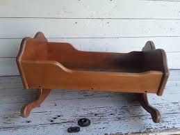 Vintage Hand Made Solid Wood Rocking Doll Cradle, Vintage Mid-century Wooden Rocking Doll Cradle - Etsy