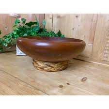 Wooden Fruit Bowl With Wicker Base - 2 Pc. | Vintage Wood Boho Bowl + Display | Bohemian | Serving Bowl | Earthy Shelf Decor - Etsy UK