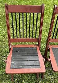 Pair 2 Vintage Wood Folding Chairs Slats Painted Mid Century Modern MCM | eBay