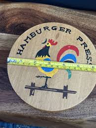 Vintage Round Wooden Hamburger Press, Rooster Hand Painted ...