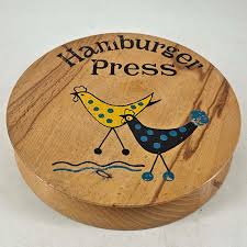Vintage Nevco Wooden Wood Hamburger Press MCM Chickens Japan ...
