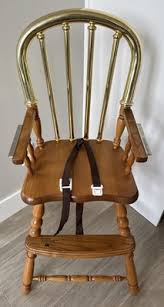 Highchair Honey Oak Brass Rail Back Vintage Childcraft Removable Tray 40” Tall | eBay