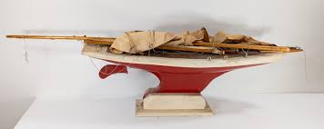 Mid-Century Decorative Pond Sailer Sailboat WIth Red Paint Stand | eBay