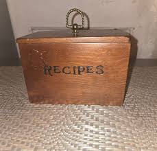 Vintage Wooden Recipe Box Brass Ring Handle With Lid 6.50” x ...