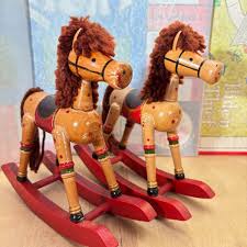 Pair Vtg Wooden Rocking Horses, Painted w Yarn Hair, 7"h | eBay