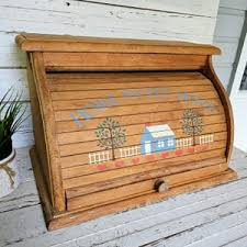 Home Sweet Home Roll Top Breadbox - Vintage Wooden ...