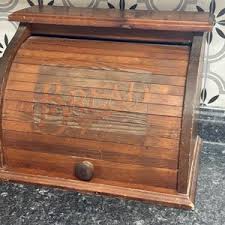 Vintage Wooden Roll Top Bread Box Carved Lettering Antique ...