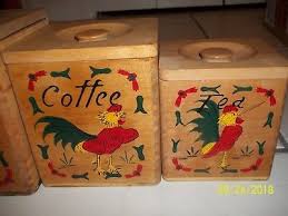 Vintage 4 pc Wood Canister Set Hand Painted Roosters MUST SEE LOOK BUY | eBay