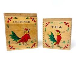 Canisters 1950's Japan Wooden Dovetail Canister Set Coffee and Tea - Etsy