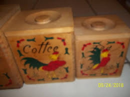 Vintage 4 pc Wood Canister Set Hand Painted Roosters MUST SEE LOOK BUY | eBay Australia