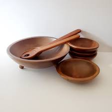 Wooden Salad Bowl 7 Piece Set Vintage Mid-century Salad Bowls Woodcroftery USA - Etsy