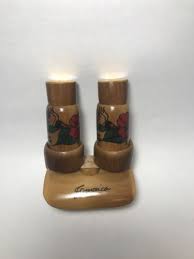 Wood Salt & Pepper Shakers W/Stand Hand Carved Tiki Wood ...