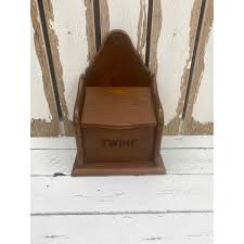 Vintage Wood Twine Box Hinged Lid Carved Lettering 9” Tall ...