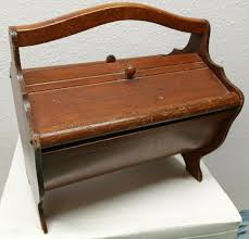 Vintage SEWING BASKET BOX WOOD ROUND BOTTOM DOUBLE LID 4 ...