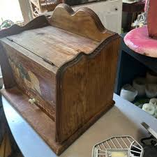 Vintage Wooden Hand Painted Bread Box | Chairish