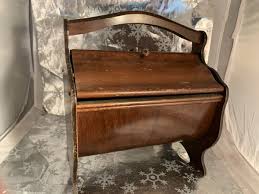 ❤️Vintage Wooden Sewing Box Top Doors Thread Shelf Rounded Barrel Footed | eBay