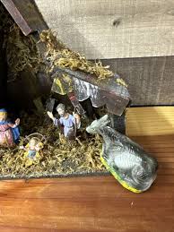 In Orig. Box Vintage Nativity Set Wooden Creche Manger Made ...