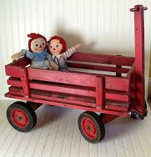 Vintage Large Red Wooden Wagon Hand Crafted by DivineOrders, $135.00