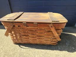 Vintage Woven Wood Picnic Basket Large Wicker 20" x10" x 9” Nice | eBay Australia