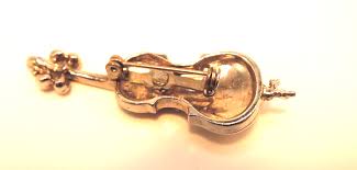 Silver Tone and Rhinestone Violin Pin, 1960-'70s | eBay