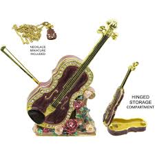 Violin Jeweled Trinket Box with Austrian Crystals
