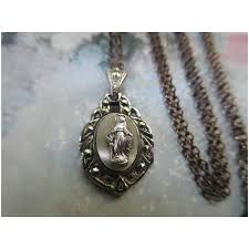Vintage Sterling Miraculous Medal Necklace Mother of Pearl ...