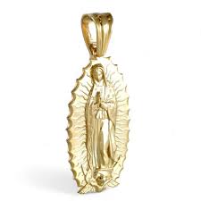 14k Yellow Solid Gold Guadalupe Virgin Oval Pendant - Grimal ...