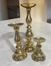 3 Brass Candlesticks Home Decor Hollywood Regency Various ...