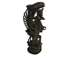 Vintage Indonesian Asian Statue Sculpture Vishnu riding Garuda Bird Figurine Hand Made Carved Wood - Collectors in the House