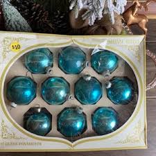 Vintage Shiny Brite Glass Christmas Ornaments Bright Blue | Original Box Set of 10 | 1950's Christmas Bulbs - Etsy