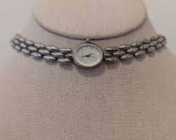 Vintage Armitron Silver Tone Oval Quartz Watch Choker With ...