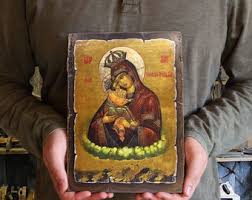 Handmade Pochaev Mother of God Icon – Vintage Wooden ...