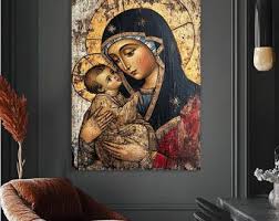 Virgin Mary and Child Icon Canvas Print. Byzantine Style ...