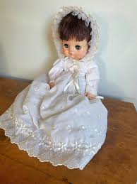 Vintage Jolly Doll 1973 Doll in White Gown Brown Hair Blue ...