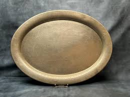 Large Pewter Tray, Serving Platter, Oval Shaped Hand Beaten ...