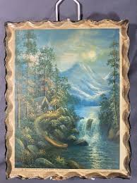 Antique Glass Frame Lithograph Print Heavy Beveled Metal ...