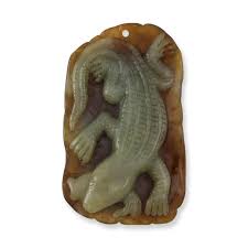 Natural Burmese Jadeite Hand Carved Alligator with Fish by ...