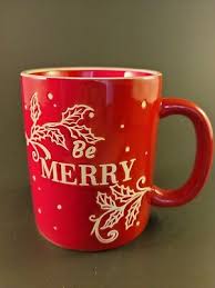 Mug/Cup Coffee/Tea "Be Merry" Red w/White Rim Mistletoe ...